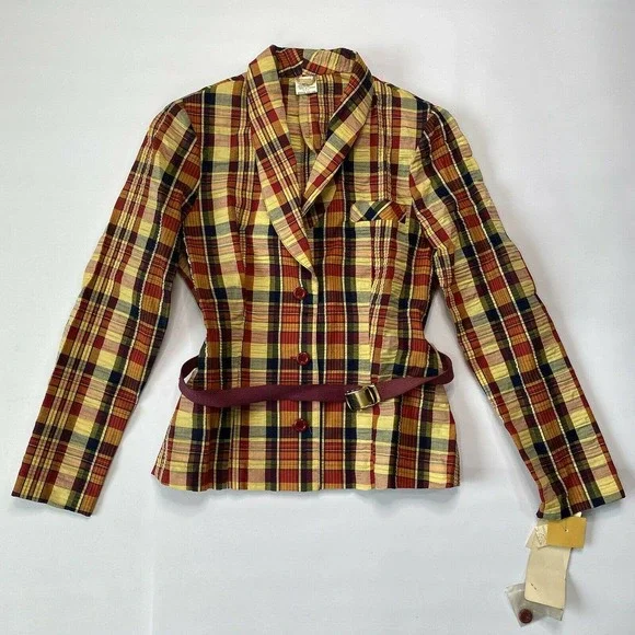 Vintage Plaid Blazer with Belt Suit Jacket size 11 - Picture 9 of 9
